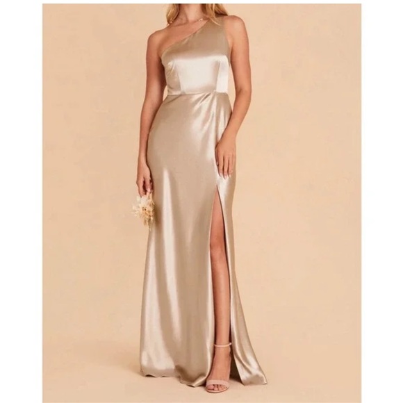 Birdy Grey Dresses & Skirts - Birdy Grey One-Shoulder Satin Gown in Champagne Gold